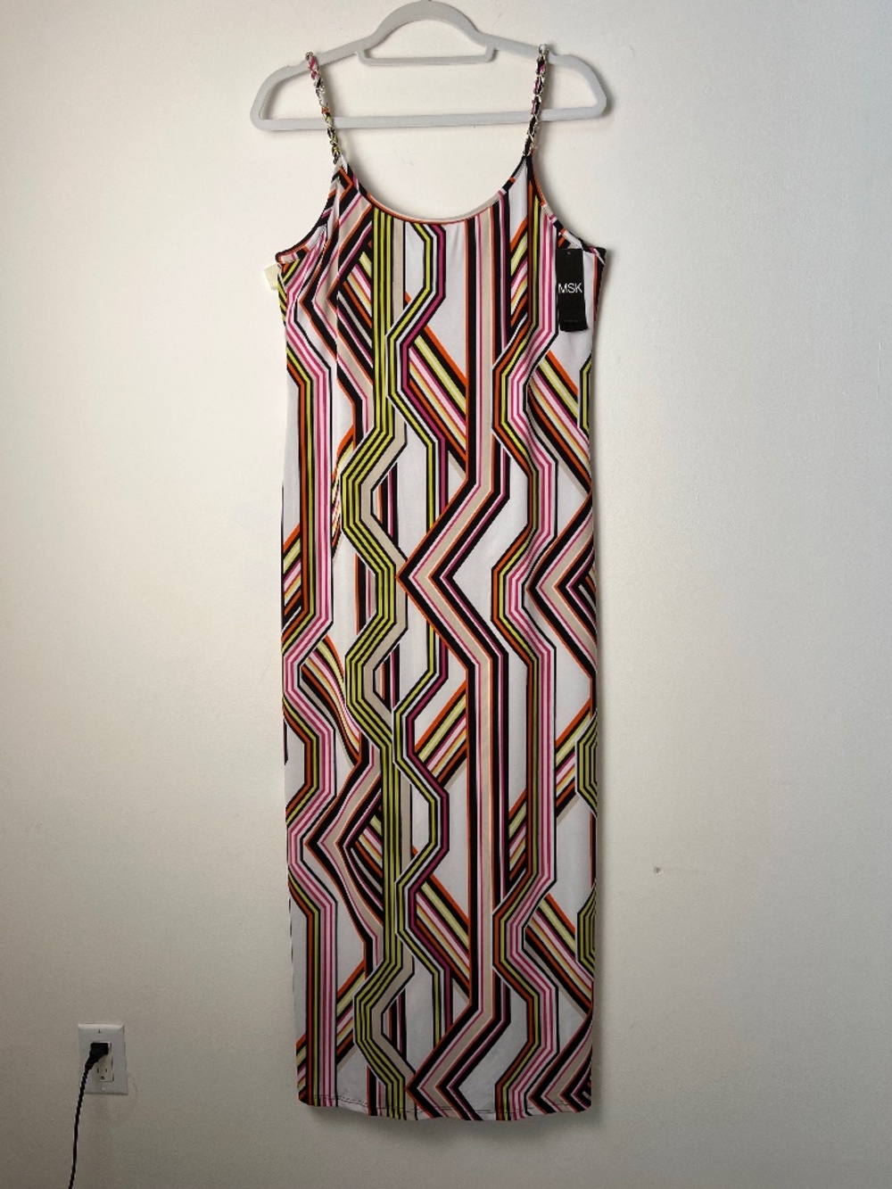 MSK Geometric Print Maxi Dress Sleeveless Spaghetti Strap Colorful size L NWT - Picture 2 of 9